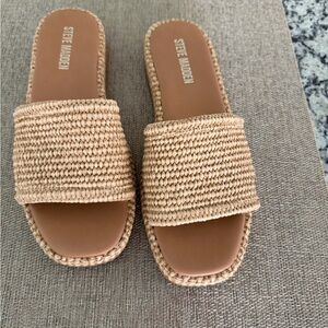 Steve Madden Woven Slide Sandals in Natural Tan